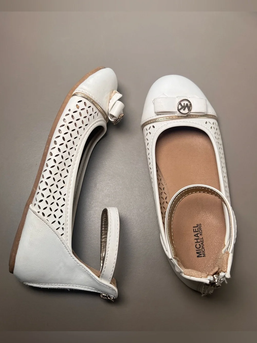 Michael Kors White Ankle Strap Flats Girls Size 2